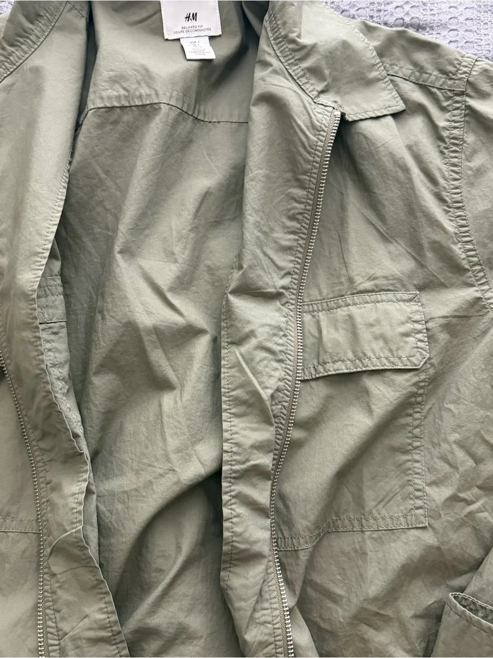 H&M Olive Green Zip-Front Utility Jacket